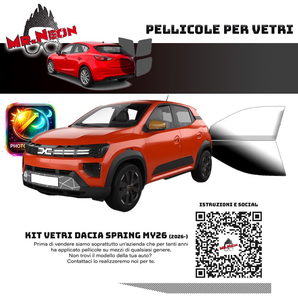 Kit Oscuramento Vetri Anteriori Dacia Spring MY26 2026+ – TPU Pretagliato