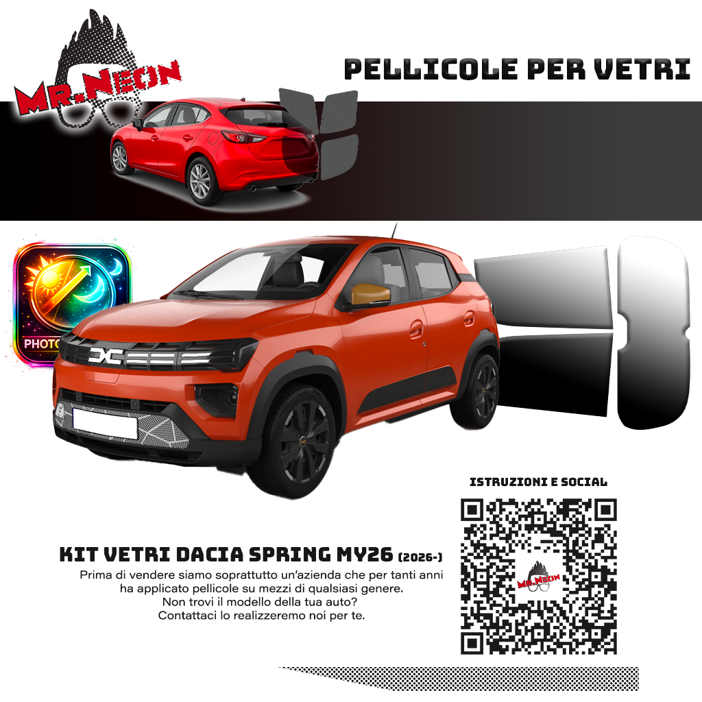 Kit Oscuramento Vetri Posteriori Dacia Spring MY26 2026+ – TPU Pretagliato