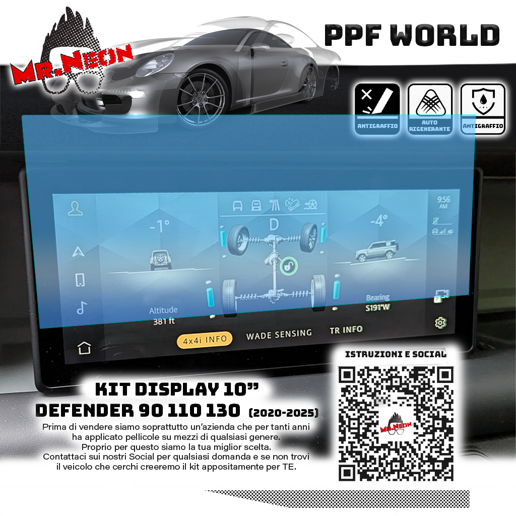 Kit Pellicola Protettiva Display 10" Land Rover Defender 90 / 110 / 130 L663 2020-2025 – PPF Lucido o Opaco Pretagliato