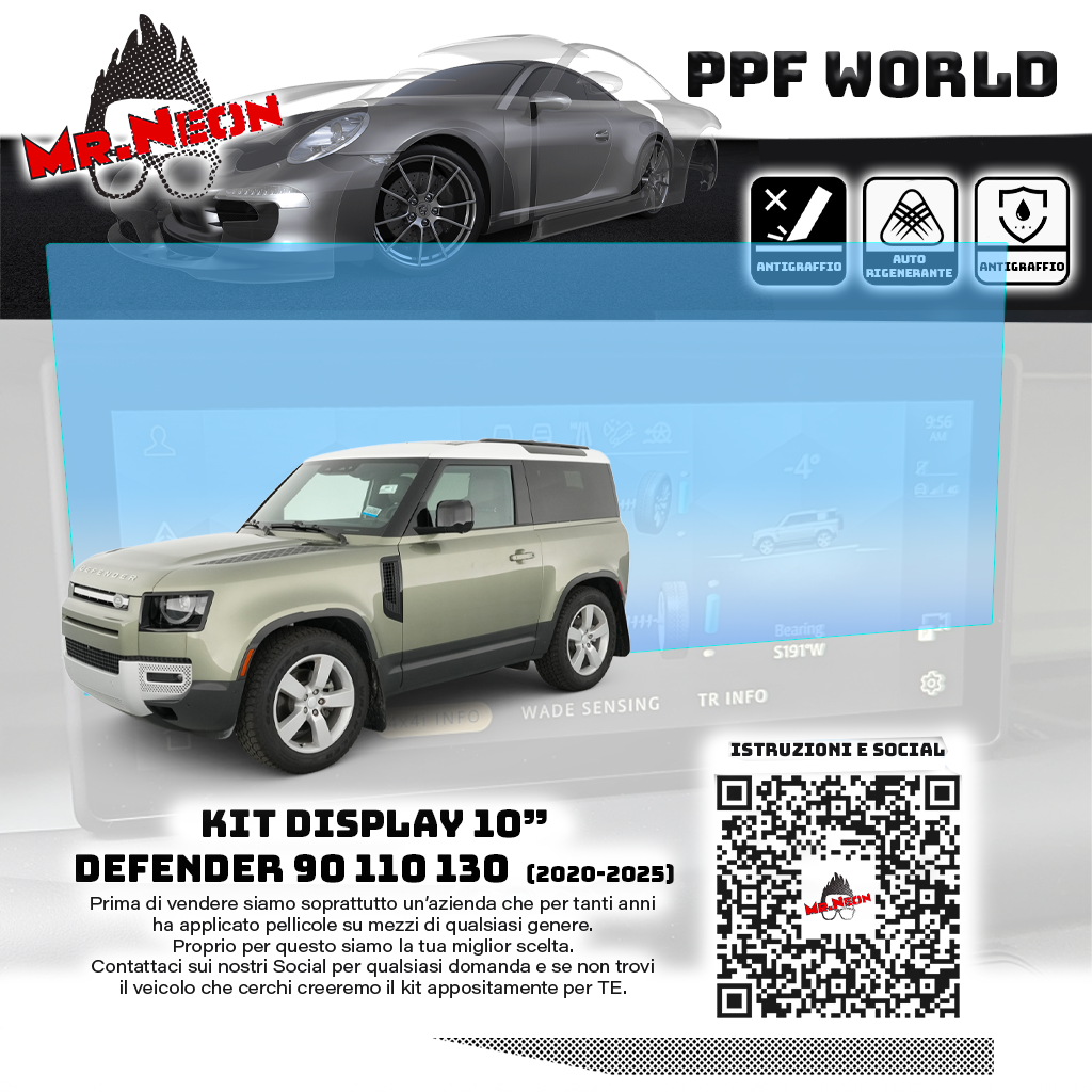Kit Pellicola Protettiva Display 10" Land Rover Defender 90 / 110 / 130 L663 2020-2025 – PPF Lucido o Opaco Pretagliato