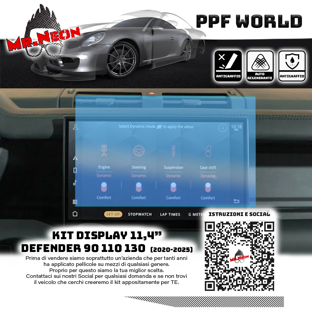Kit Pellicola Protettiva Display 11,4" Land Rover Defender 90 / 110 / 130 L663 – PPF Lucido o Opaco Pretagliato