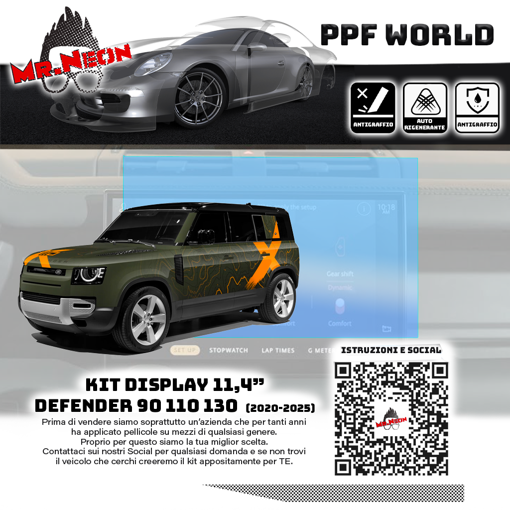 Kit Pellicola Protettiva Display 11,4" Land Rover Defender 90 / 110 / 130 L663 – PPF Lucido o Opaco Pretagliato