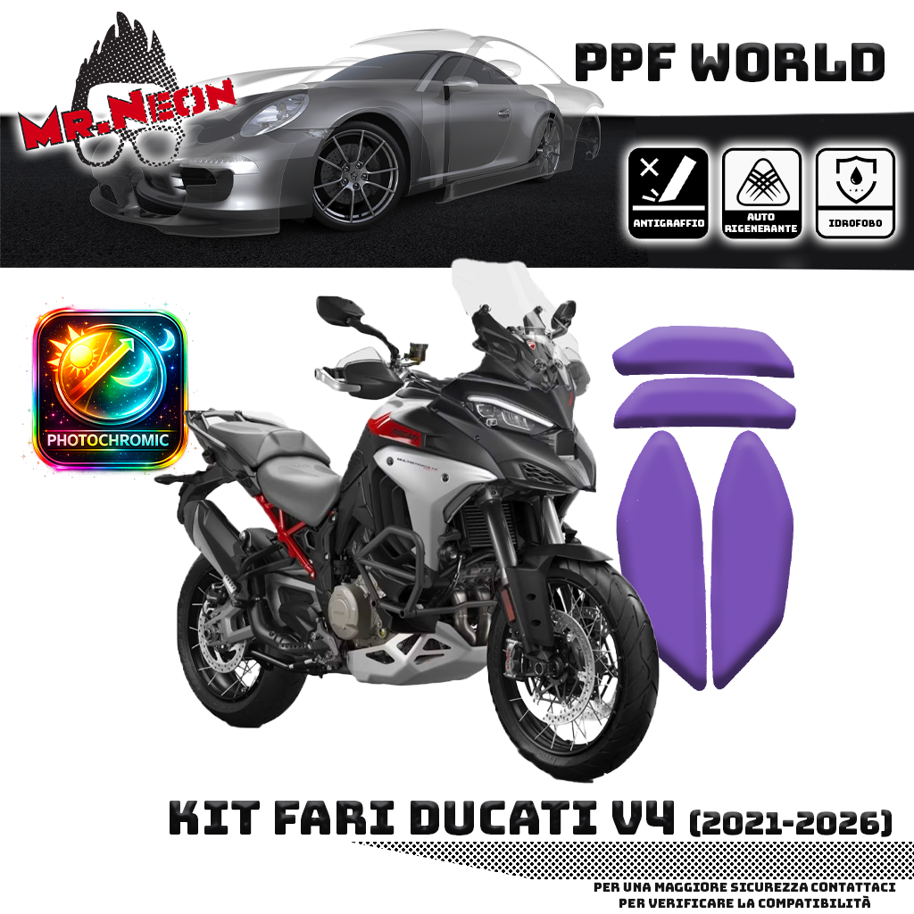 Kit PPF Faro Anteriore compatibile con Ducati Multistrada V4 (2021–2026) – Pellicola Protettiva Pretagliata