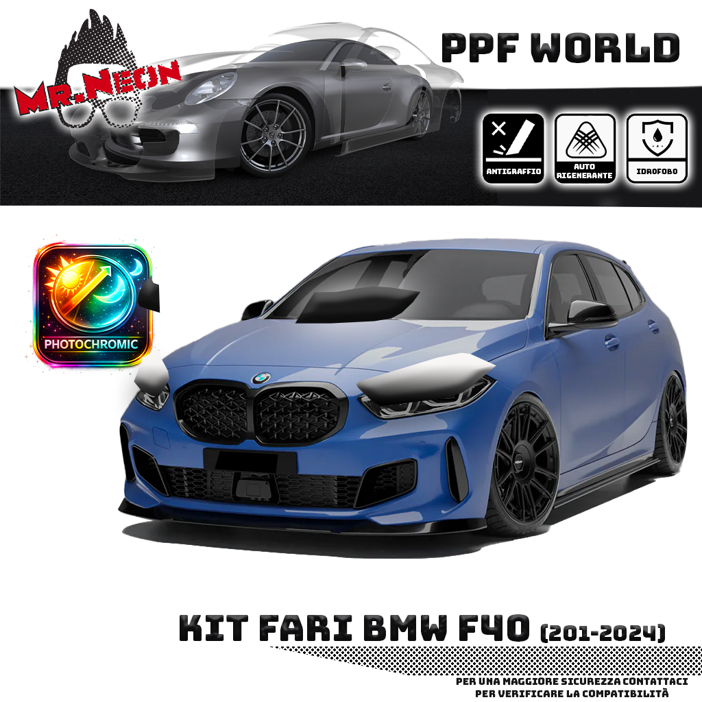 Kit PPF Fotocromatico Fari Anteriori compatibile con BMW Serie 1 F40 (2019–2024) – Pellicola Protettiva Pretagliata