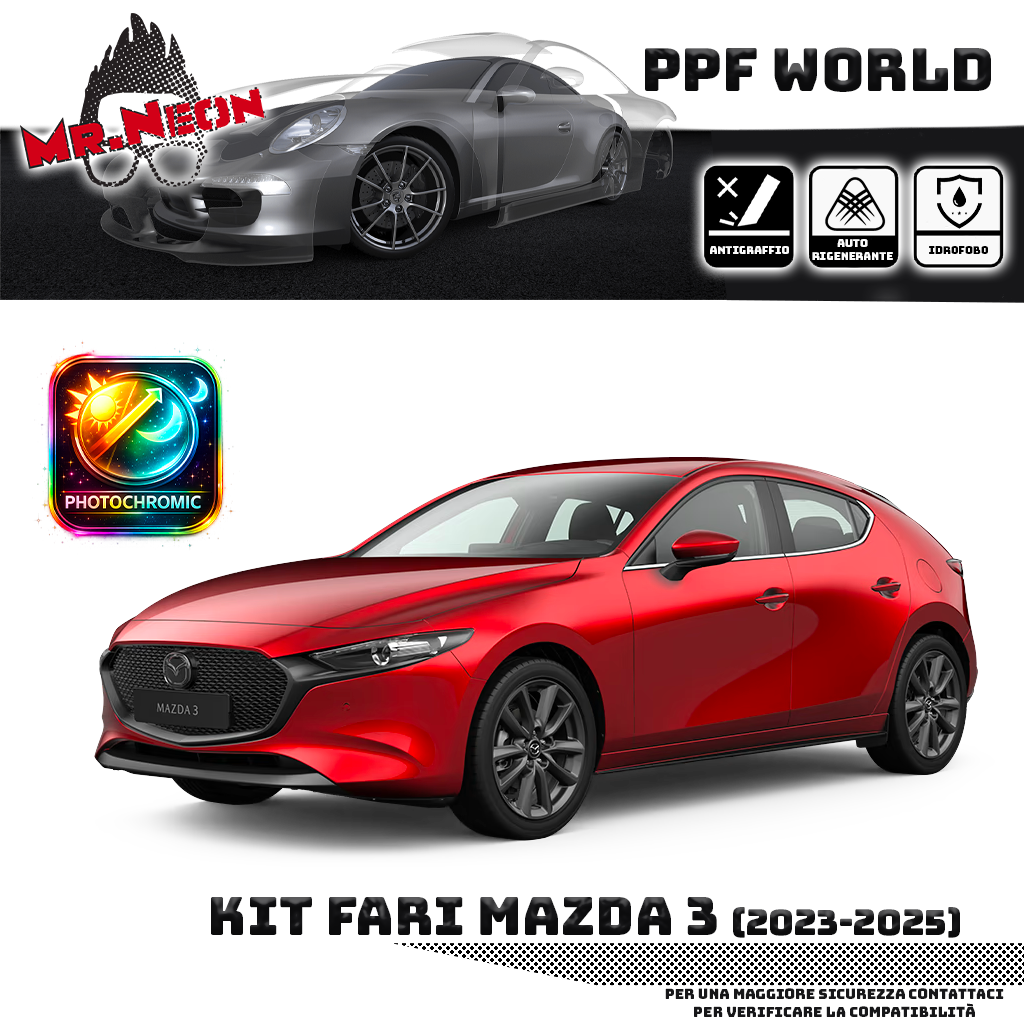 Kit PPF Fotocromatico Fari Anteriori compatibile con Mazda 3 (2023–2025) – Pellicola Protettiva Pretagliata