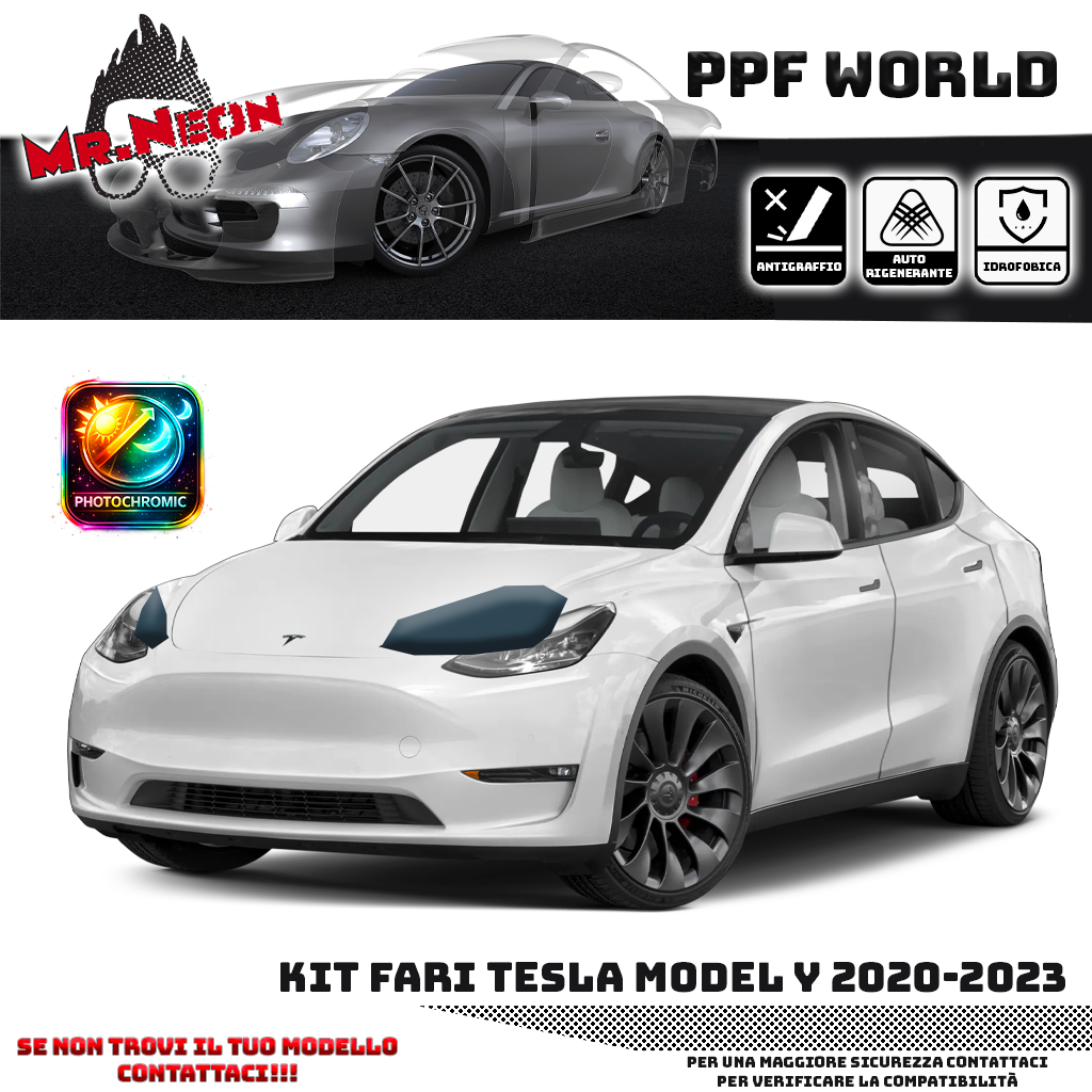 Kit PPF Fotocromatico Fari Tesla Model Y (2020–2023) – Pellicola Protettiva Pretagliata