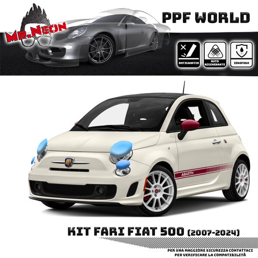 Kit Pellicola Protettiva Fari Fiat 500 / Abarth 595 (2007–2024) – PPF Trasparente o Fotocromatico Pretagliato