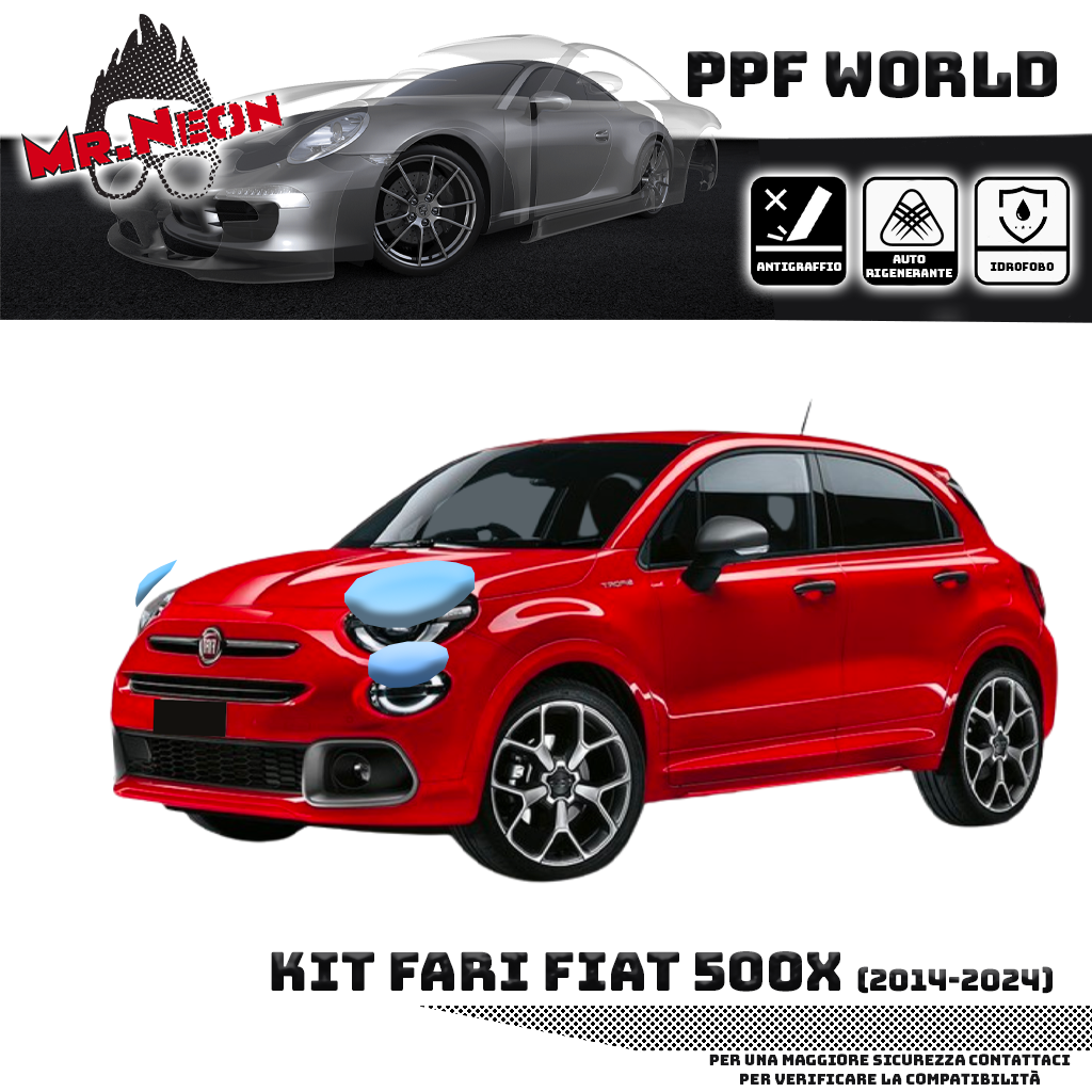 Kit Pellicola Protettiva Fari Fiat 500X 2014-2024 – PPF Trasparente o Fotocromatico Pretagliato