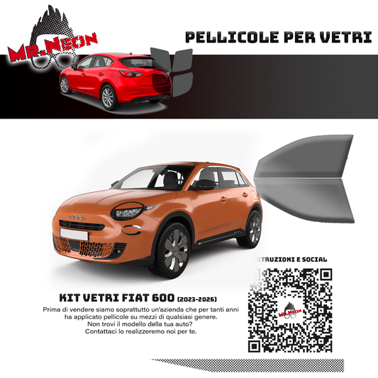 Kit Pellicole Oscuramento Vetri Anteriori Fiat 600 2023-2026 – Pretagliati