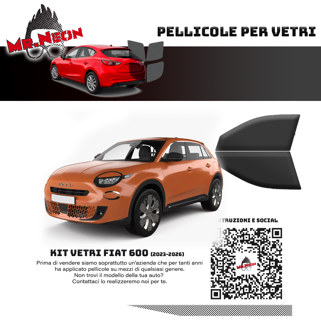 Kit Pellicole Oscuramento Vetri Anteriori Fiat 600 2023-2026 – Pretagliati