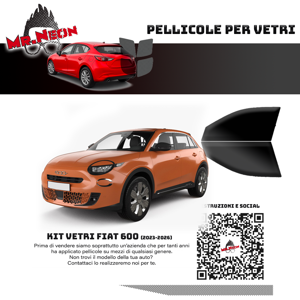 Kit Pellicole Oscuramento Vetri Anteriori Fiat 600 2023-2026 – Pretagliati