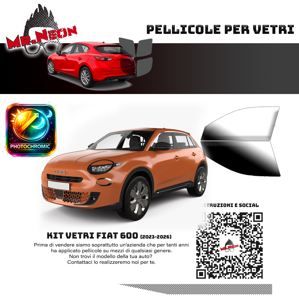 Kit Pellicole Oscuramento Vetri Anteriori Fiat 600 2023-2026 – Pretagliati