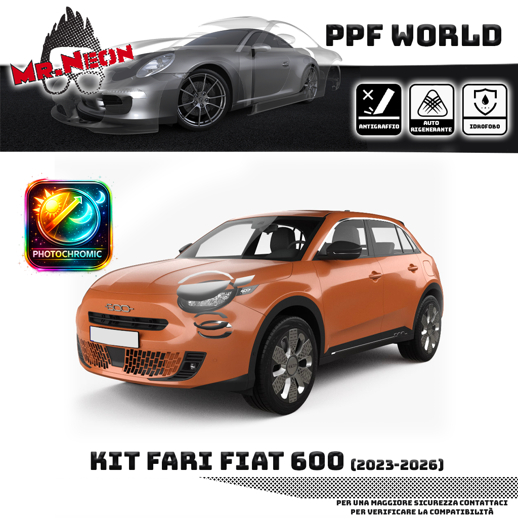 Kit Pellicola Protettiva Fari Fiat 600 2023-2026 – PPF Trasparente o Fotocromatico Pretagliato