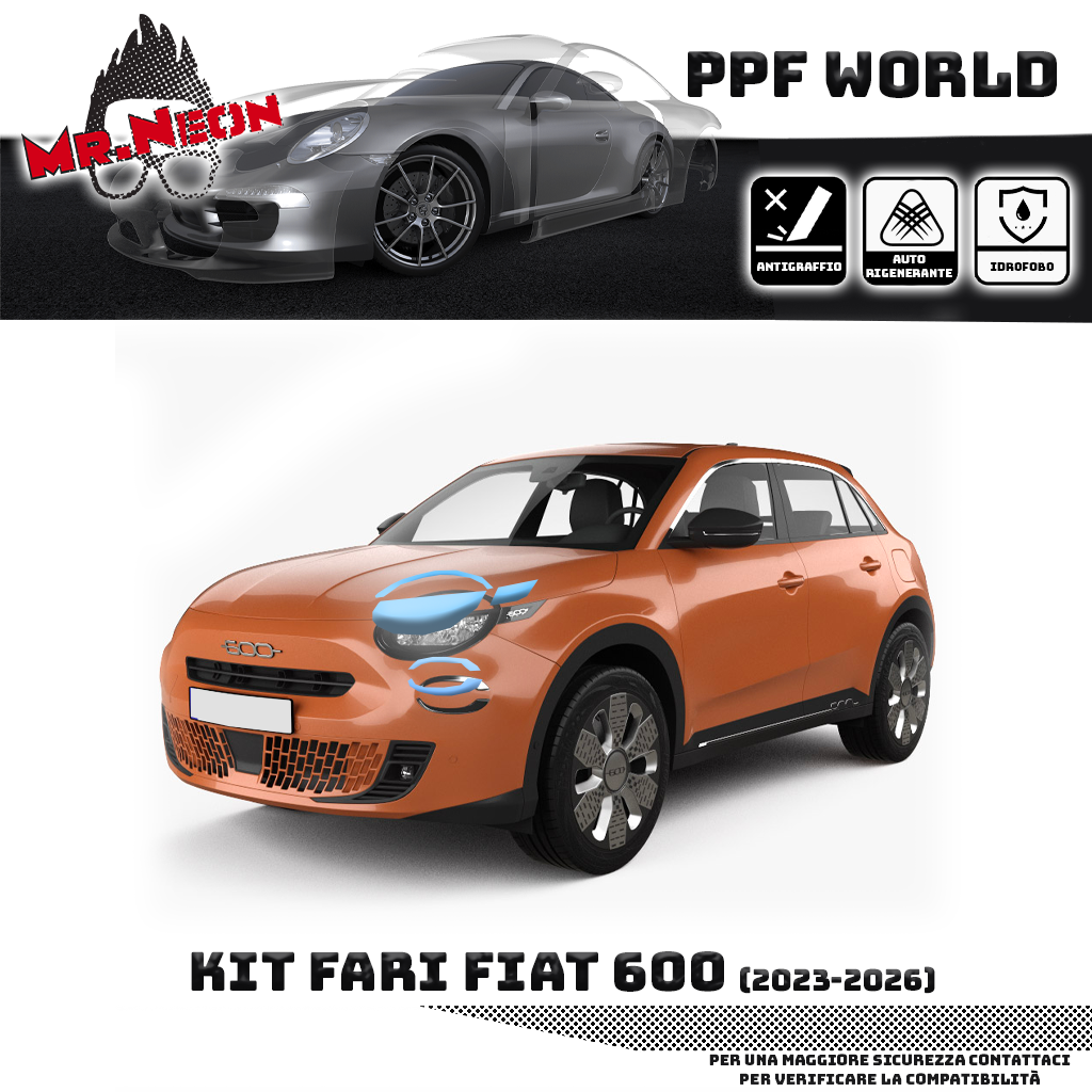 Kit Pellicola Protettiva Fari Fiat 600 2023-2026 – PPF Trasparente o Fotocromatico Pretagliato