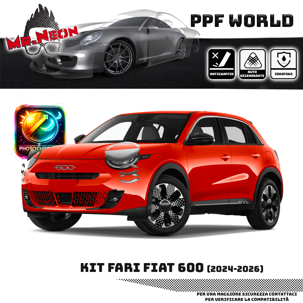 Kit Pellicola Protettiva Fari Fiat 600 2024-2026 – PPF Trasparente o Fotocromatico Pretagliato