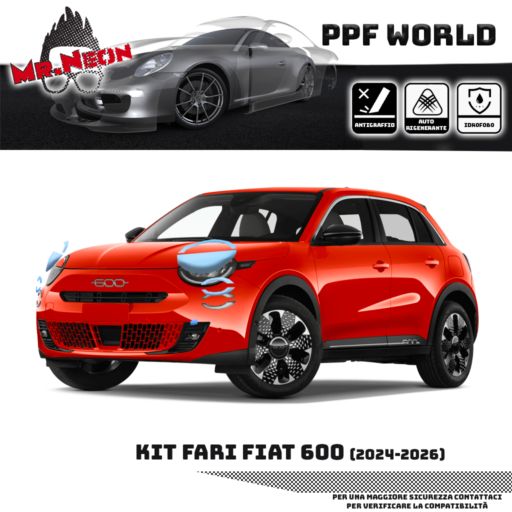 Kit Pellicola Protettiva Fari Fiat 600 2024-2026 – PPF Trasparente o Fotocromatico Pretagliato