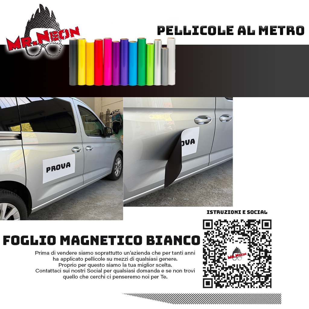 Foglio Magnetico Professionale 0,85 mm – 61,5 cm – Vendita a Metraggio per Auto e Grafiche Temporanee | Mr.Neon
