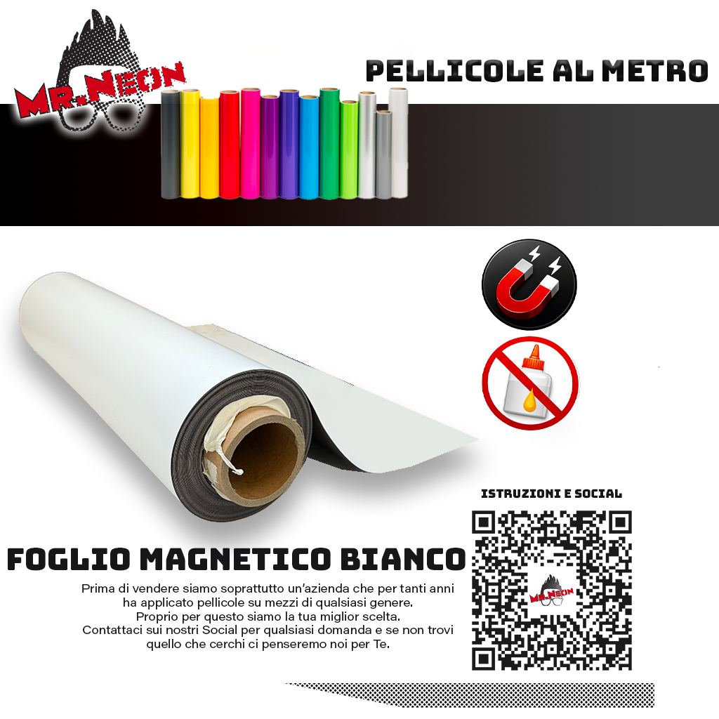 Foglio Magnetico Professionale 0,85 mm – 61,5 cm – Vendita a Metraggio per Auto e Grafiche Temporanee | Mr.Neon