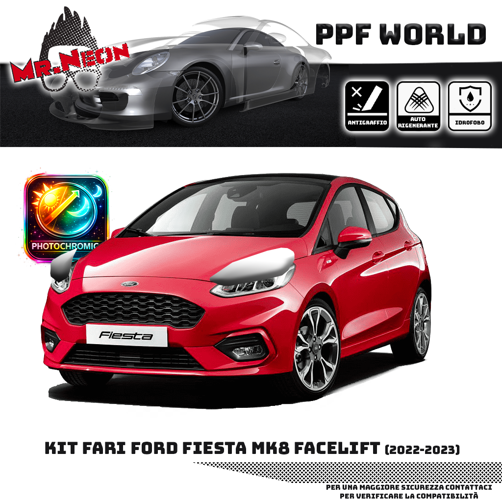 Kit PPF Fari Anteriori Ford Fiesta MK8 Facelift 2022-2023 – Trasparente o Fotocromatico Pretagliato