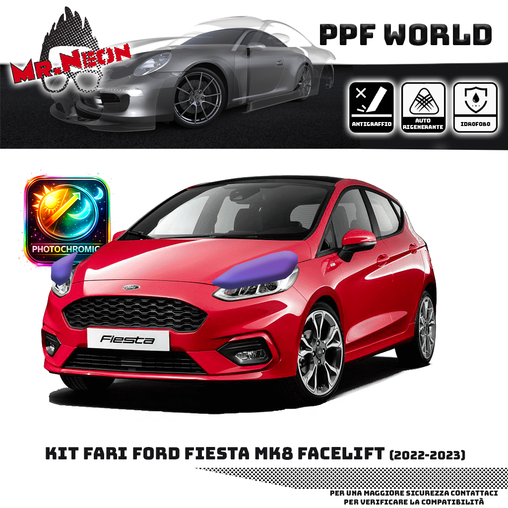 Kit PPF Fari Anteriori Ford Fiesta MK8 Facelift 2022-2023 – Trasparente o Fotocromatico Pretagliato