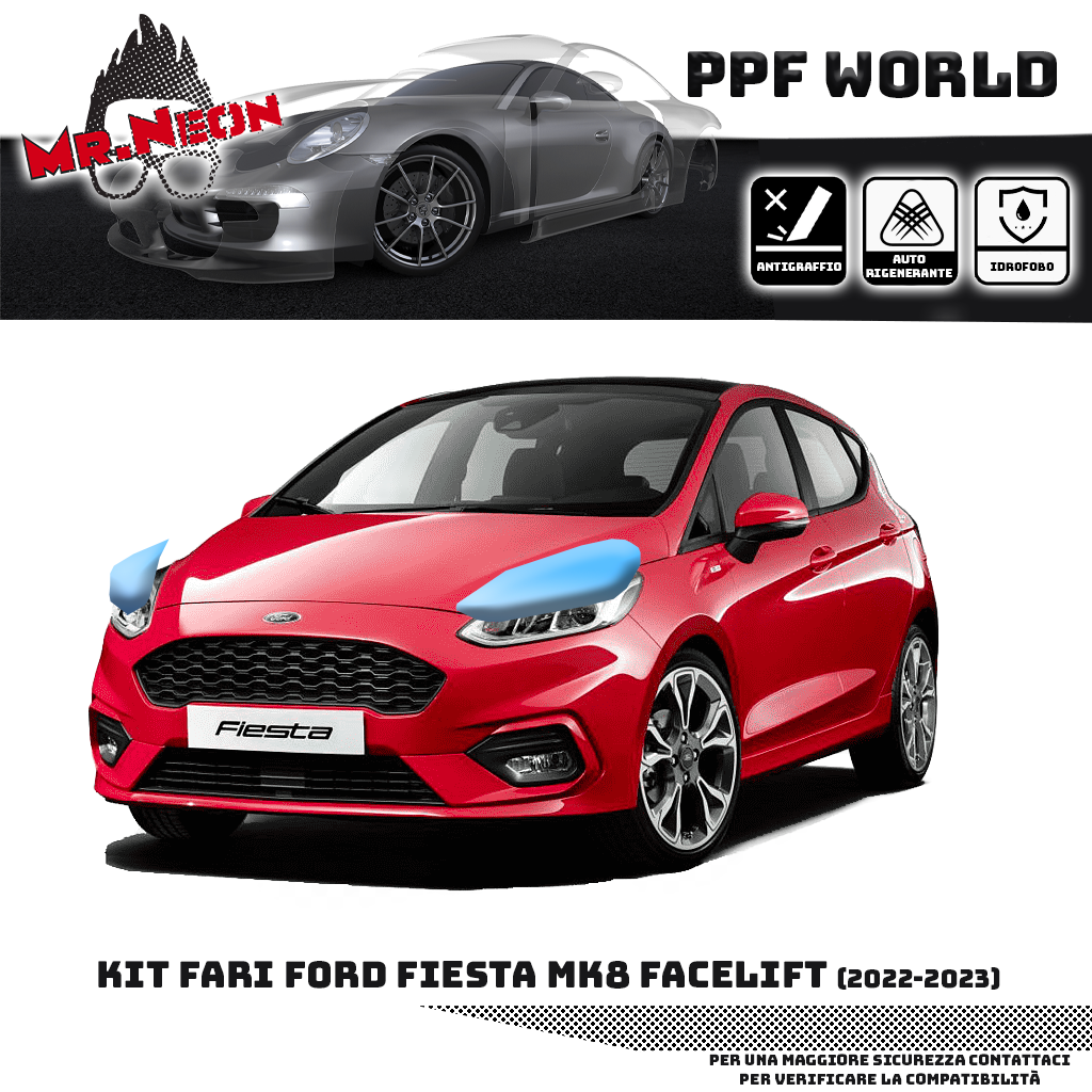 Kit PPF Fari Anteriori Ford Fiesta MK8 Facelift 2022-2023 – Trasparente o Fotocromatico Pretagliato