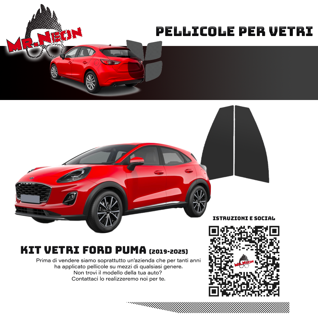 Kit pellicole vetri anteriori compatibile con Ford Puma 2019–2024
