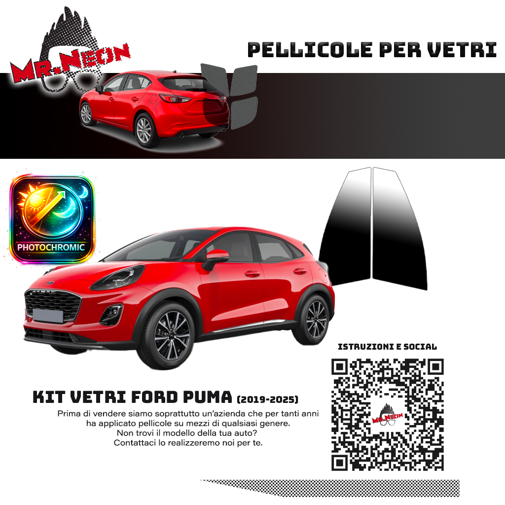 Kit pellicole vetri anteriori compatibile con Ford Puma 2019–2024