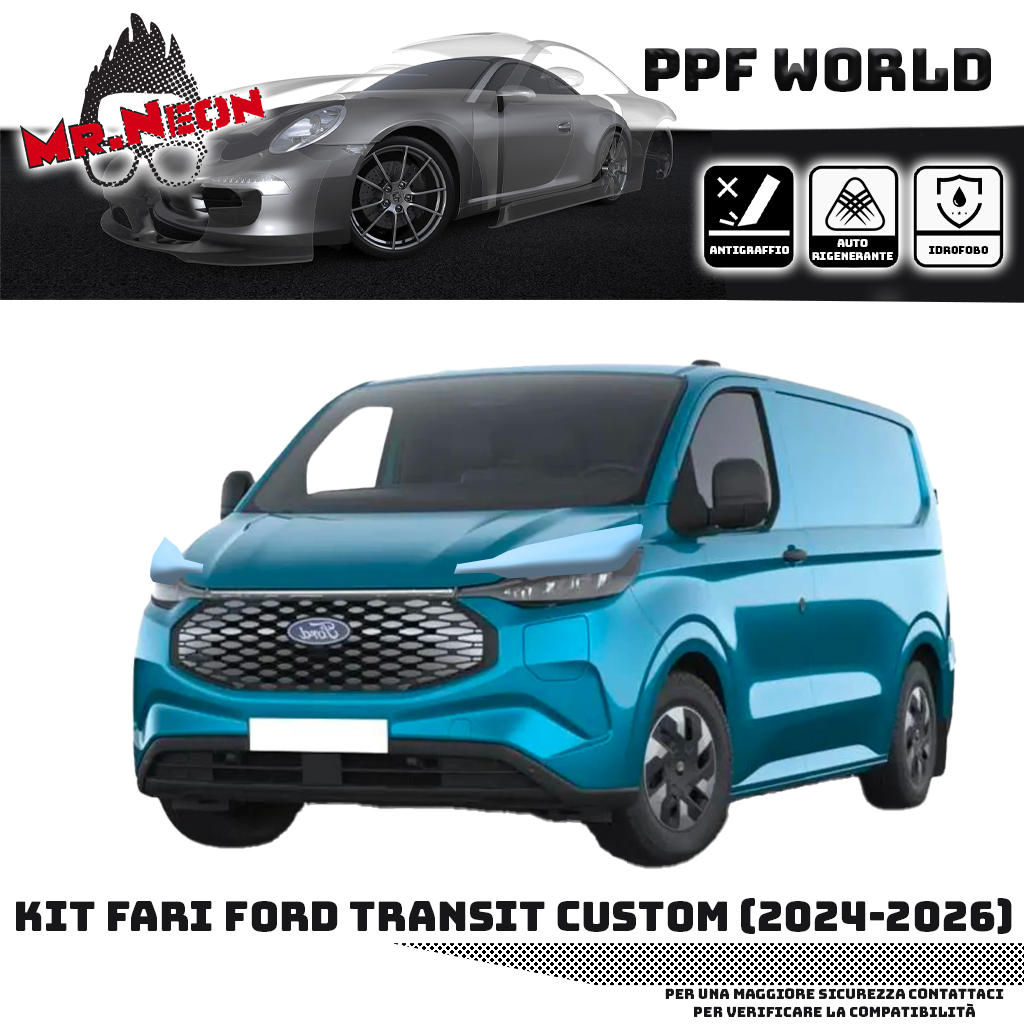 Kit Pellicola Protettiva Fari Ford Transit Custom 2024-2026 – PPF Trasparente o Fotocromatico Pretagliato