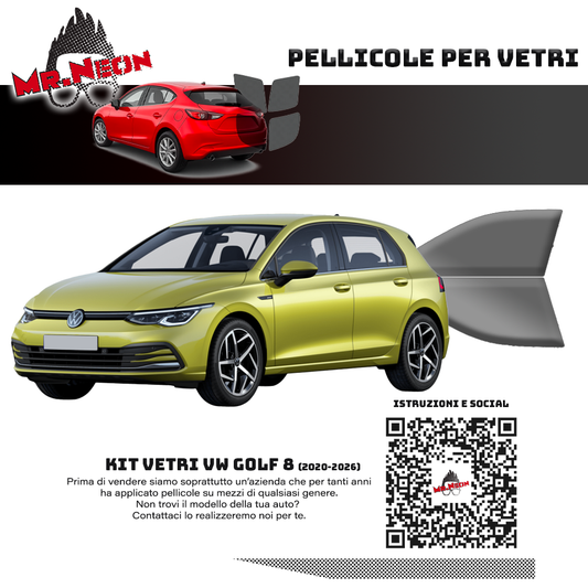 Kit Pellicole Oscuramento Vetri Anteriori Volkswagen Golf 8 2020-2026 – Pretagliati