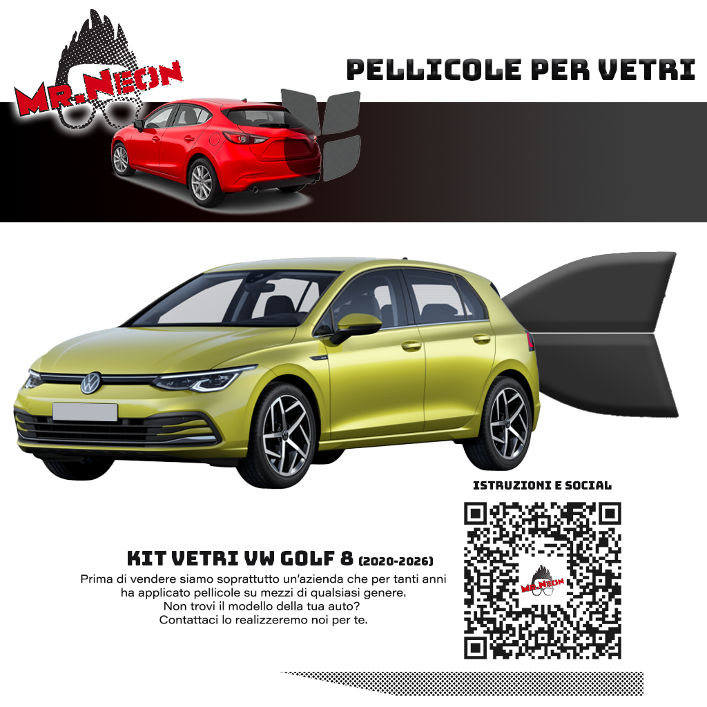 Kit Pellicole Oscuramento Vetri Anteriori Volkswagen Golf 8 2020-2026 – Pretagliati
