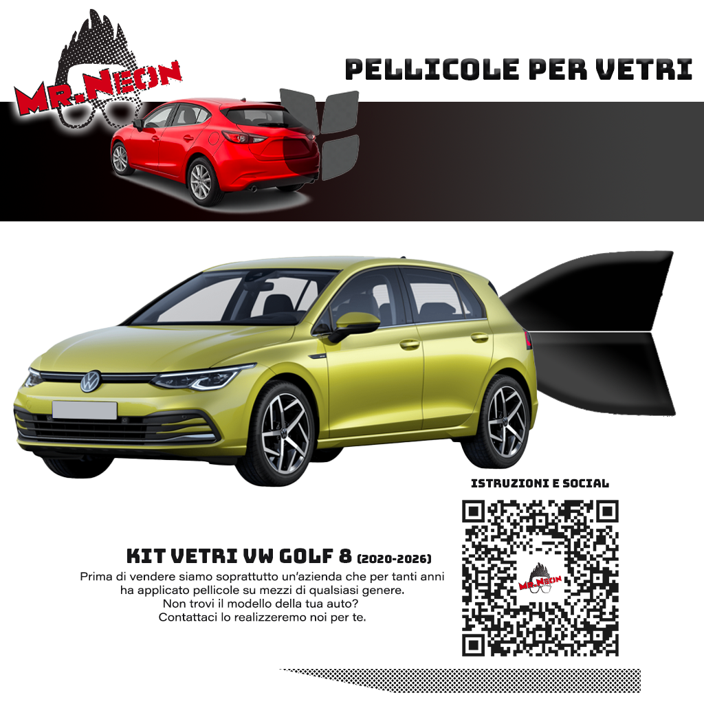 Kit Pellicole Oscuramento Vetri Anteriori Volkswagen Golf 8 2020-2026 – Pretagliati