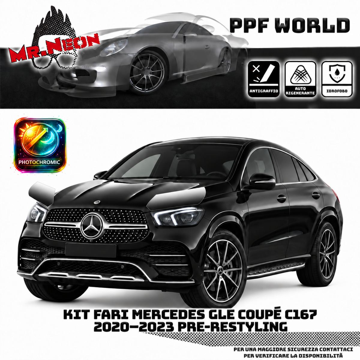 PPF fari Mercedes GLE Coupé C167 2020–2023 Pre-Restyling fotocromatico nero