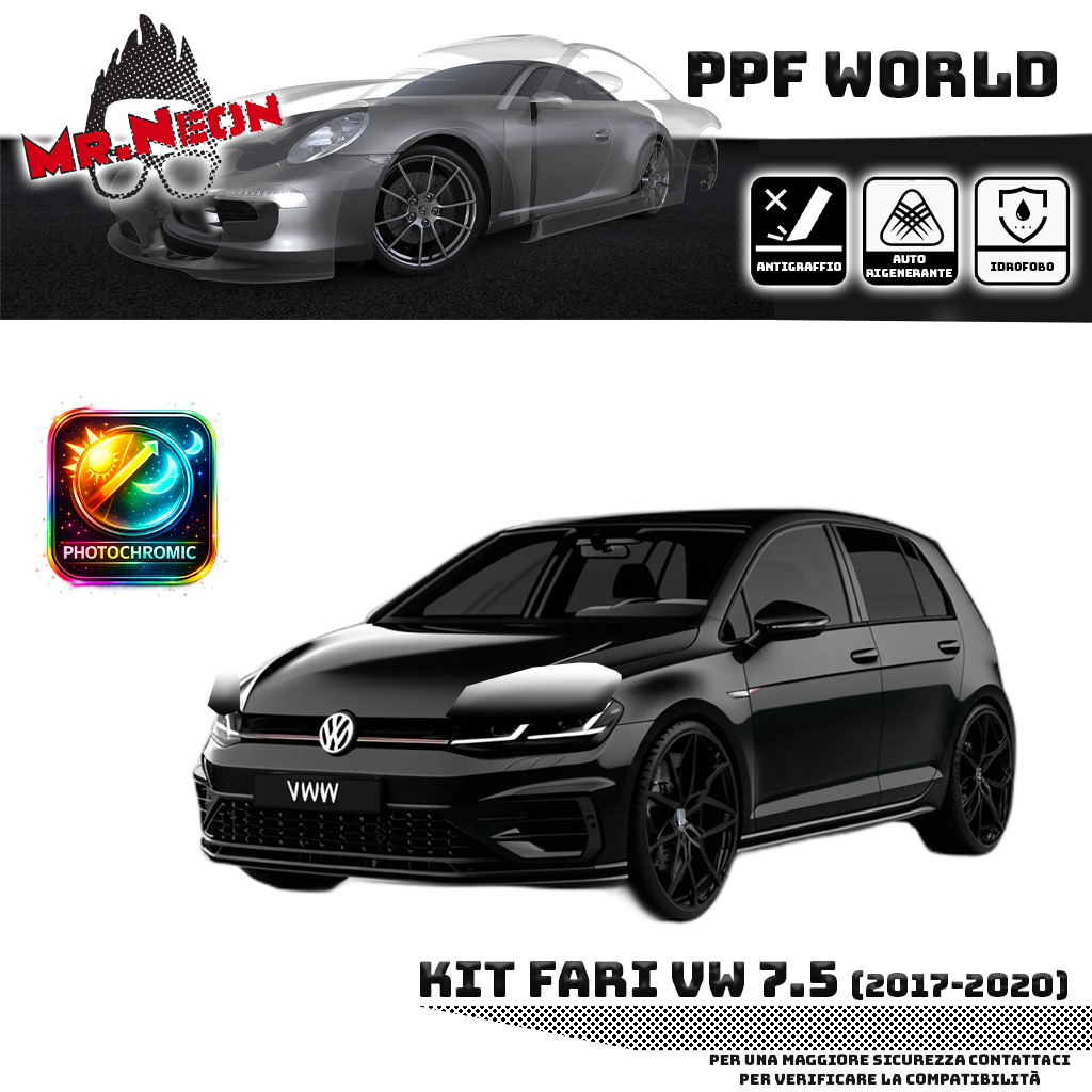 Kit Pellicola Protettiva Fari VW Golf 7.5 (2017–2020) – PPF Trasparente o Fotocromatico Pretagliato