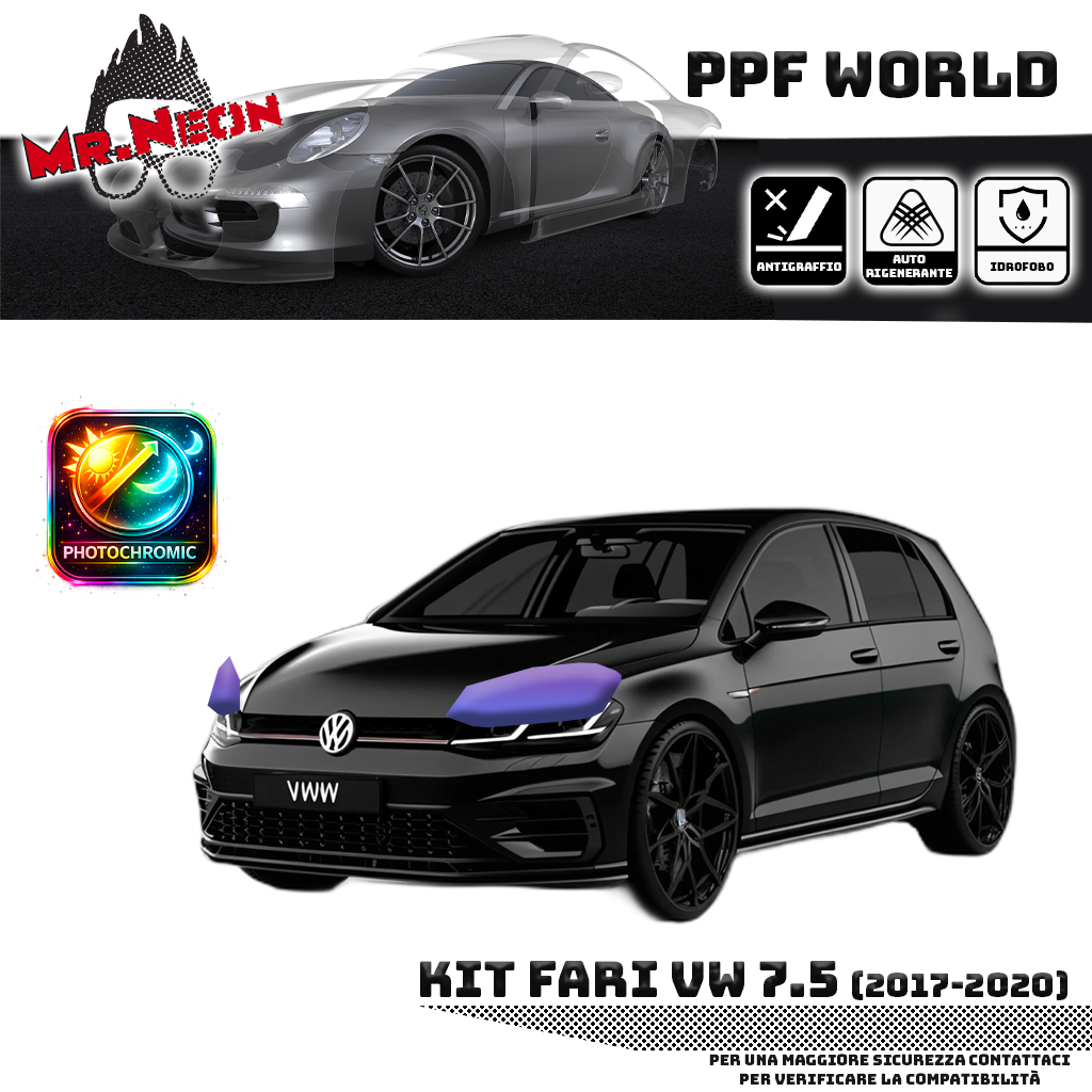 Kit Pellicola Protettiva Fari VW Golf 7.5 (2017–2020) – PPF Trasparente o Fotocromatico Pretagliato