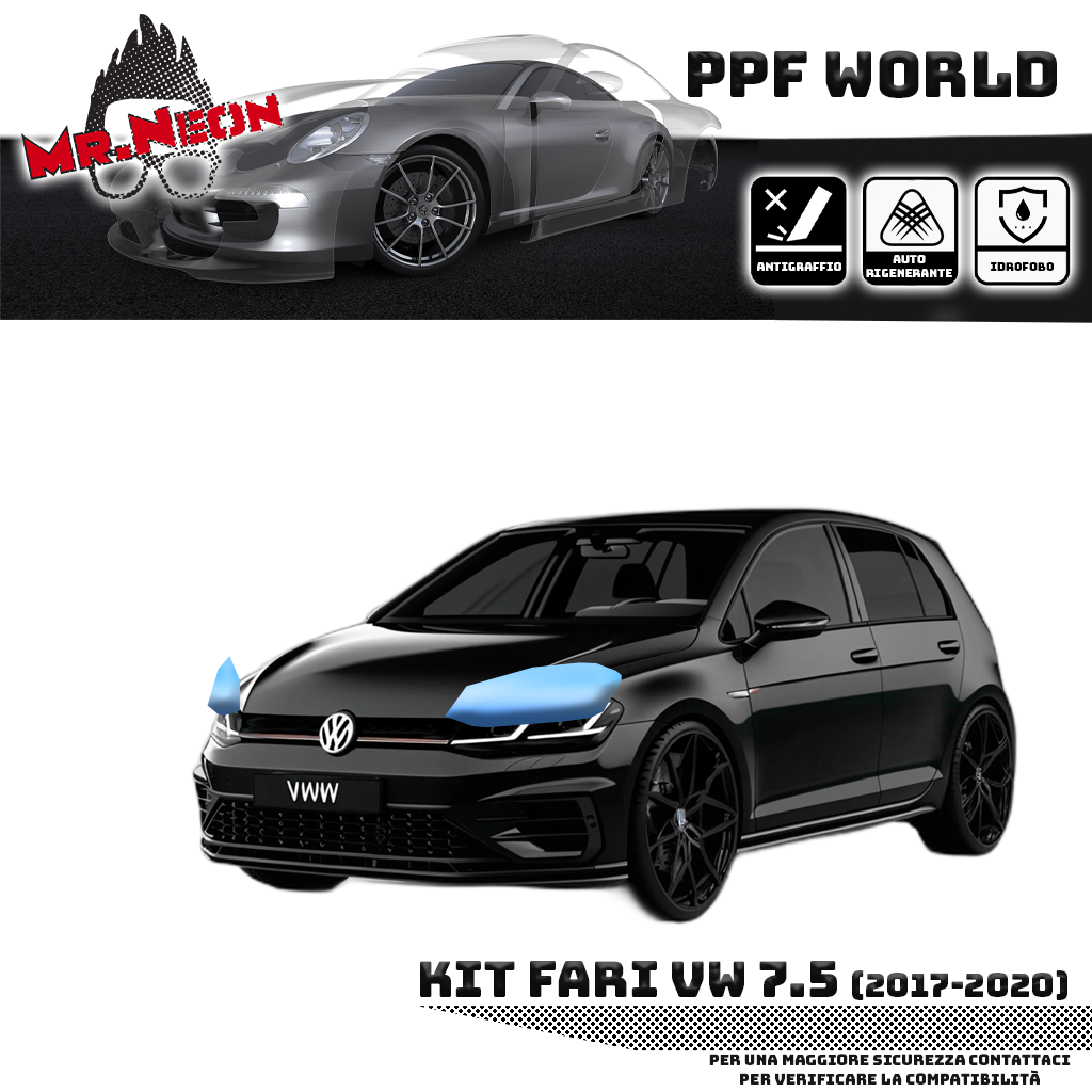 Kit Pellicola Protettiva Fari VW Golf 7.5 (2017–2020) – PPF Trasparente o Fotocromatico Pretagliato