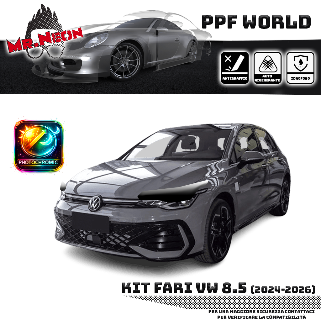 Kit Pellicola Protettiva Fari VW Golf 8.5 (2024–oggi) – PPF Trasparente o Fotocromatico Pretagliato