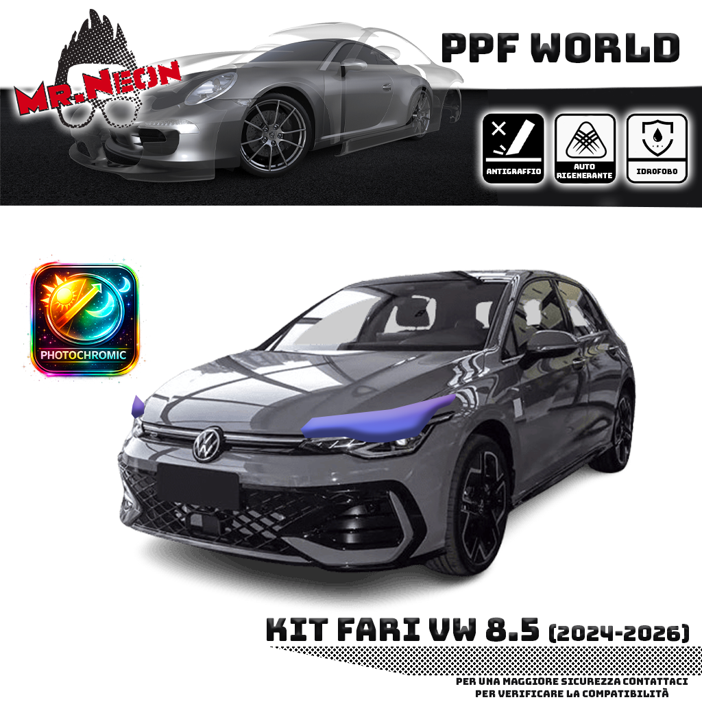Kit Pellicola Protettiva Fari VW Golf 8.5 (2024–oggi) – PPF Trasparente o Fotocromatico Pretagliato