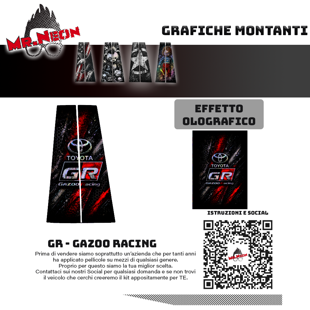 Kit Montanti Auto GR Holographic – Toyota Gazoo Racing Adesivi Grafici Laterali