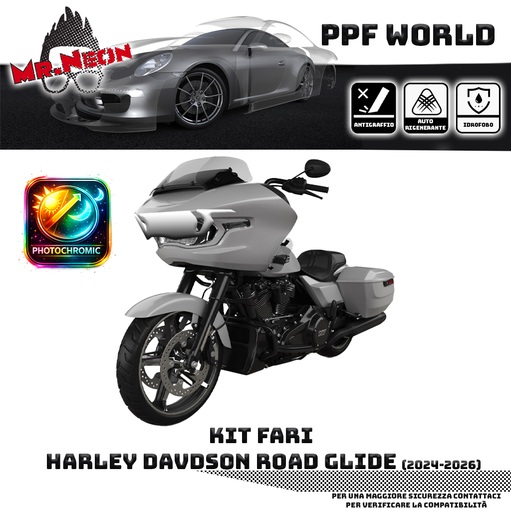 Kit Pellicola Protettiva Fari Harley-Davidson Road Glide 2024-2026 – PPF Trasparente o Fotocromatico Pretagliato