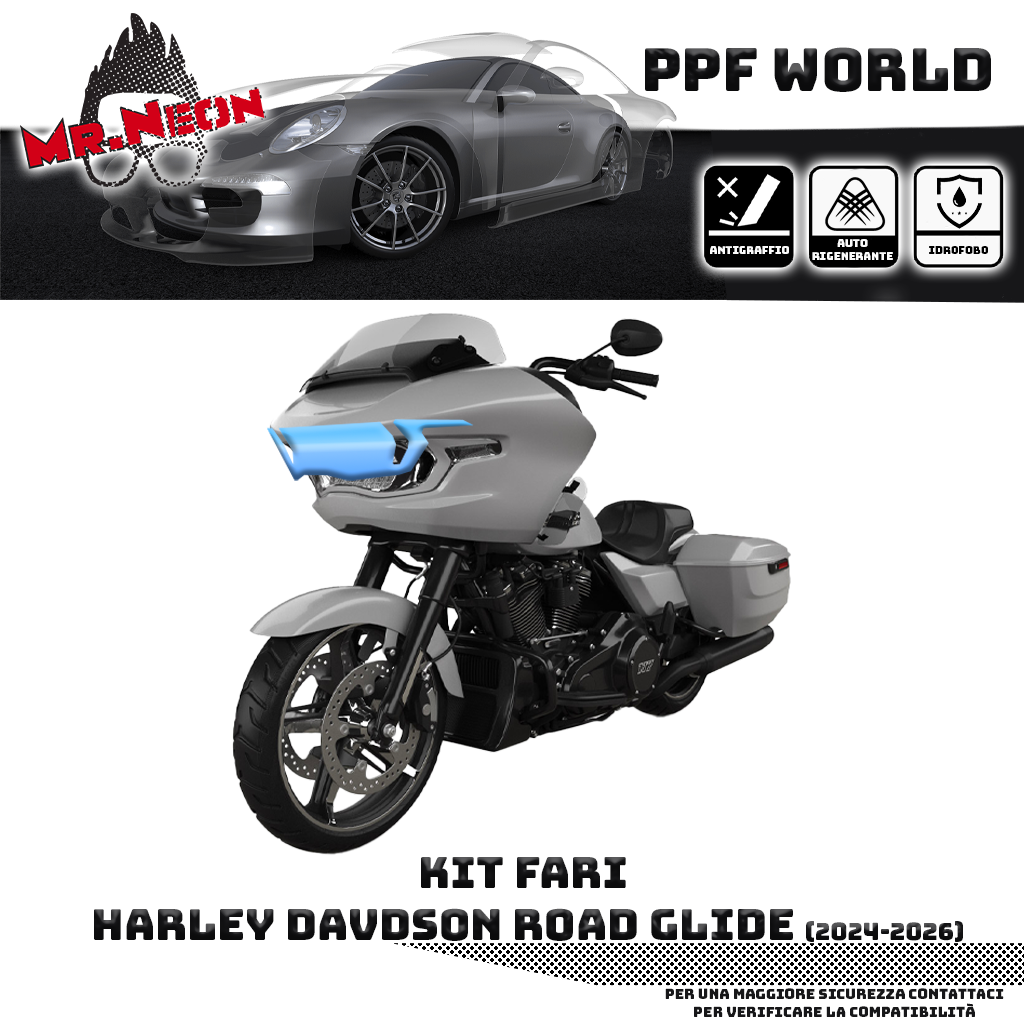 Kit Pellicola Protettiva Fari Harley-Davidson Road Glide 2024-2026 – PPF Trasparente o Fotocromatico Pretagliato