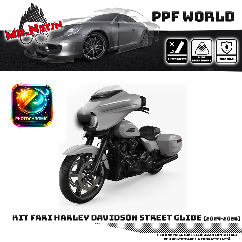 Kit Pellicola Protettiva Faro Harley-Davidson Street Glide 2024-2026 – PPF Trasparente o Fotocromatico Pretagliato