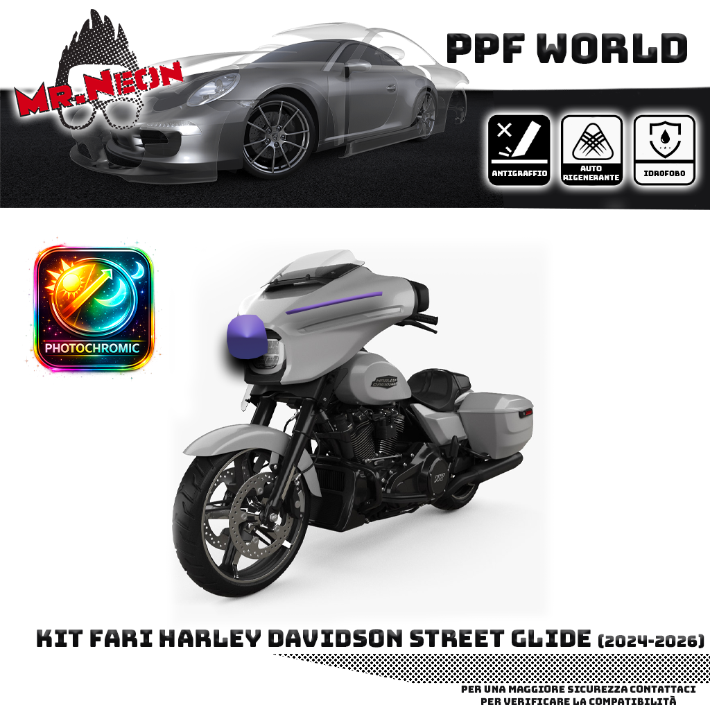 Kit Pellicola Protettiva Faro Harley-Davidson Street Glide 2024-2026 – PPF Trasparente o Fotocromatico Pretagliato