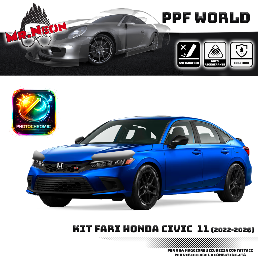 Kit Pellicola Protettiva Fari Honda Civic 11 2022-oggi – PPF Trasparente o Fotocromatico Pretagliato
