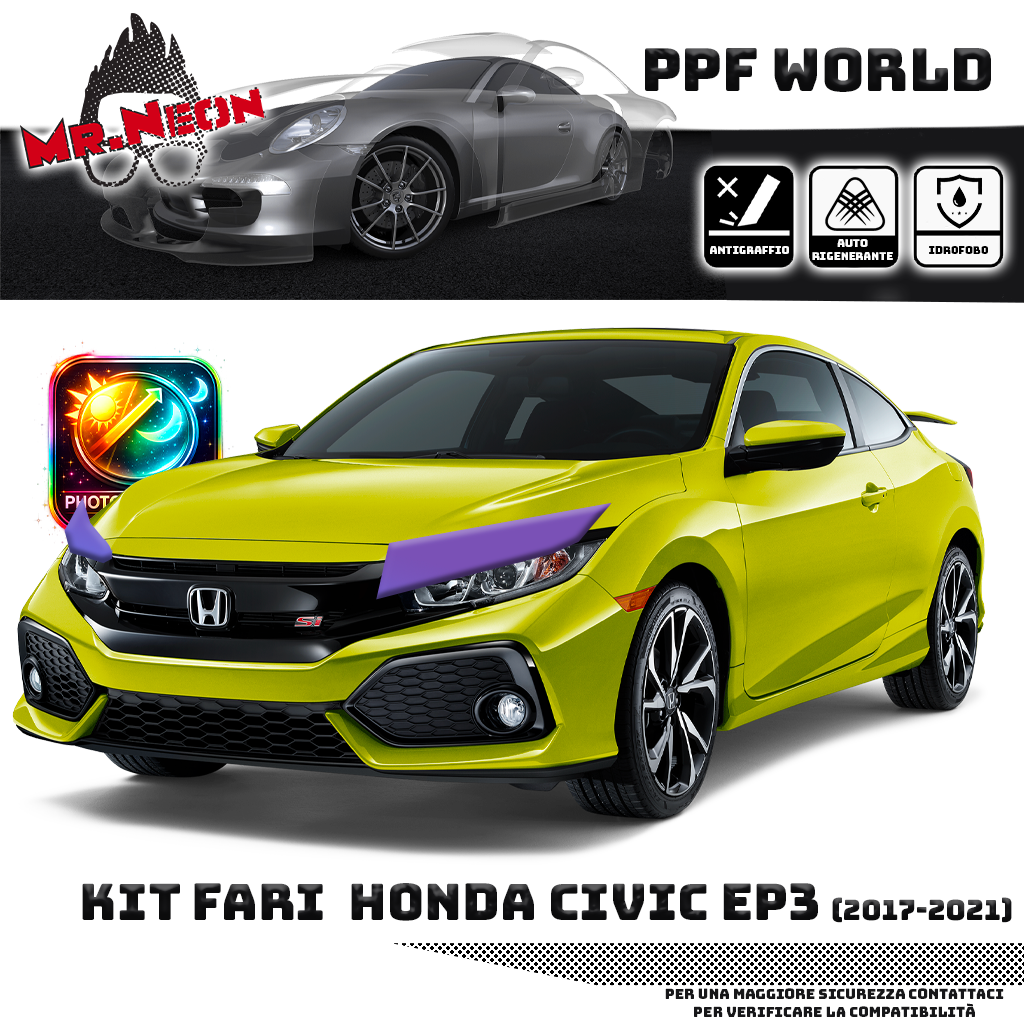 Kit Pellicola Protettiva Fari Honda Civic 2017-2021 – PPF Trasparente o Fotocromatico Pretagliato