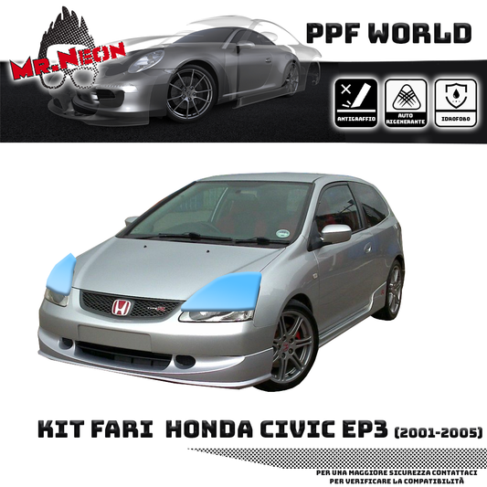 Kit Pellicola Protettiva Fari Honda Civic Type R EP3 2001-2005 – PPF Trasparente o Fotocromatico Pretagliato