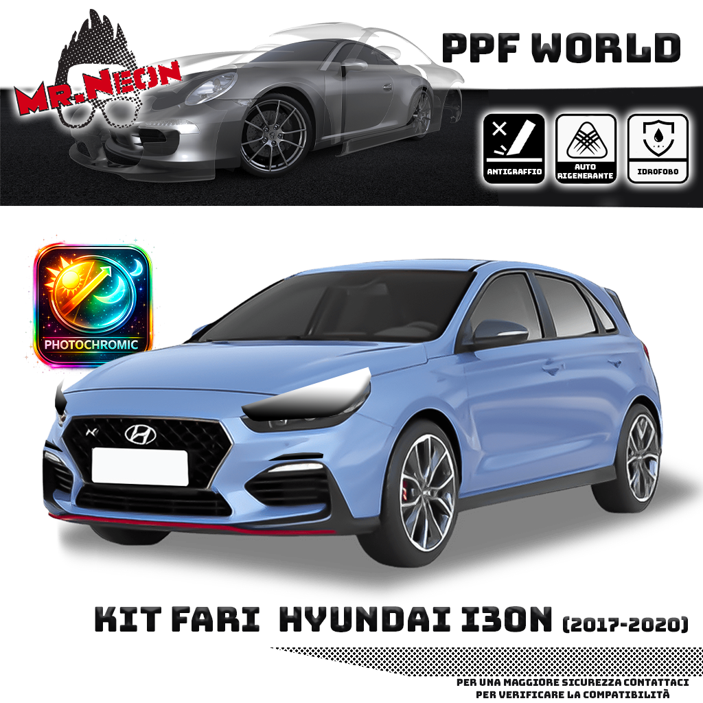 Kit Pellicola Protettiva Fari Hyundai i30 N 2017-2020 – PPF Trasparente o Fotocromatico Pretagliato