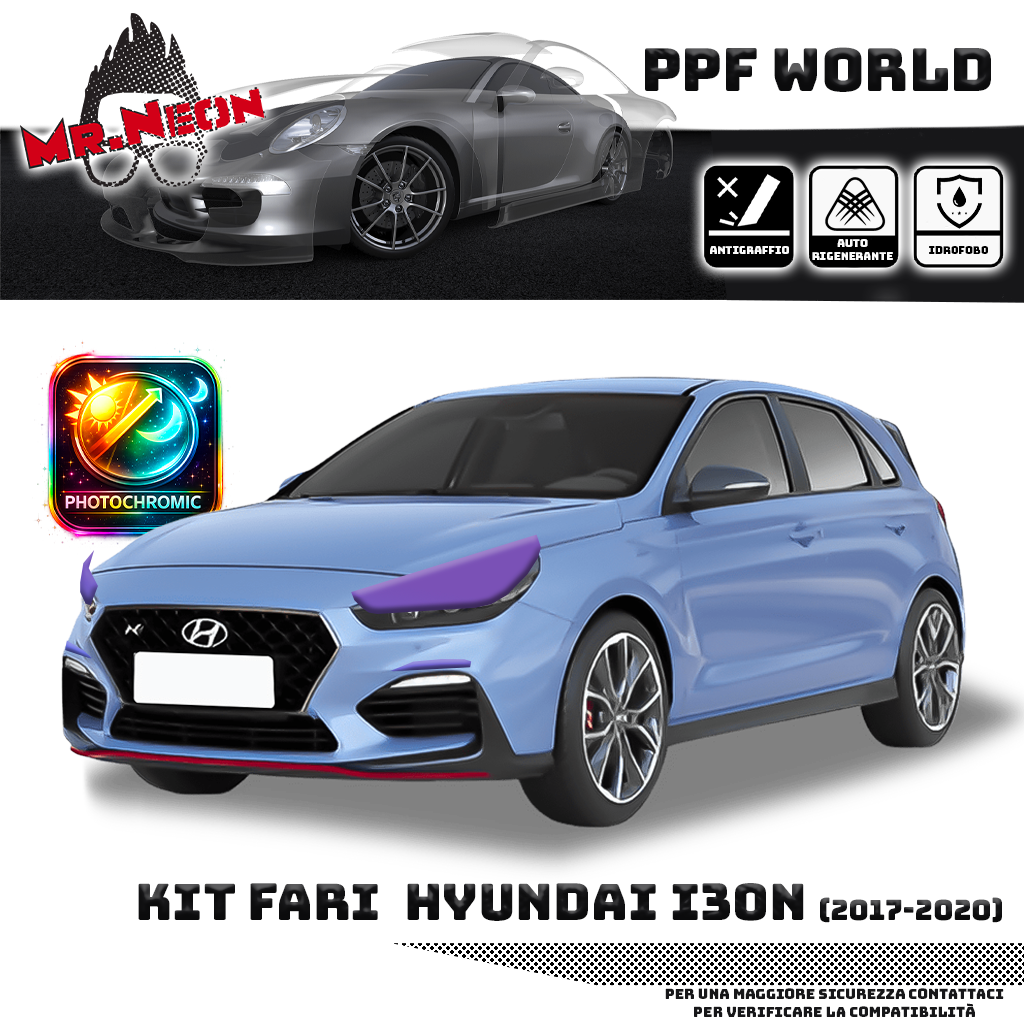 Kit Pellicola Protettiva Fari Hyundai i30 N 2017-2020 – PPF Trasparente o Fotocromatico Pretagliato