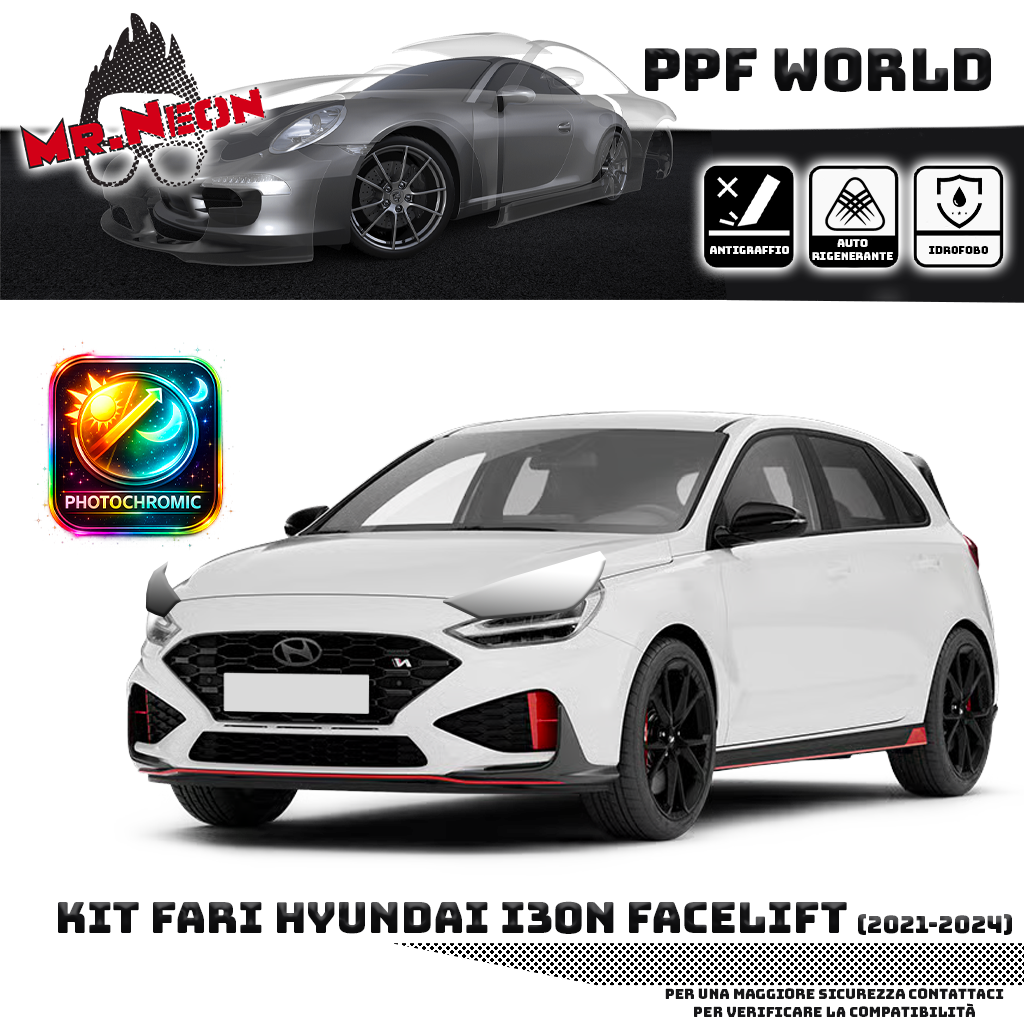 Kit Pellicola Protettiva Fari Hyundai i30N 2021-2024 – PPF Trasparente o Fotocromatico Pretagliato