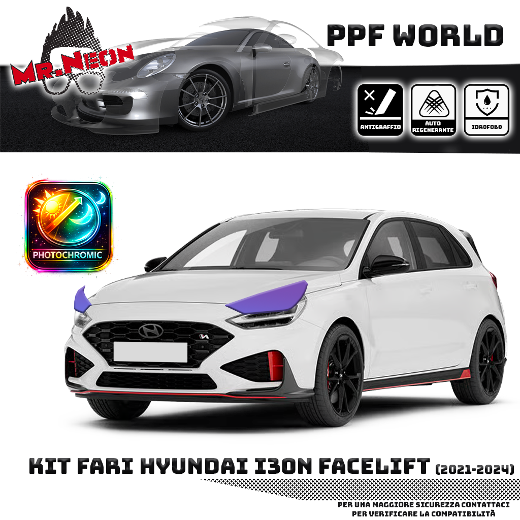 Kit Pellicola Protettiva Fari Hyundai i30N 2021-2024 – PPF Trasparente o Fotocromatico Pretagliato