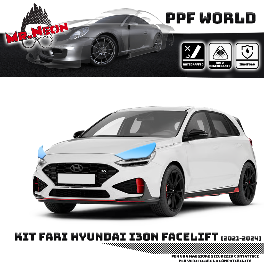 Kit Pellicola Protettiva Fari Hyundai i30N 2021-2024 – PPF Trasparente o Fotocromatico Pretagliato